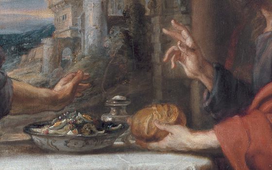 Jesus blesses the bread in a detail from the painting "Supper at Emmaus" (circa 1635-40) by Peter Paul Rubens. (Wikimedia Commons)
