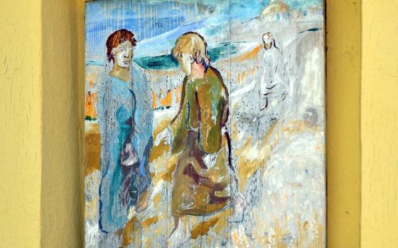 At a wayside shrine in Wipfing, Austria, a painting by Albert Huspeka depicts the journey of the disciples to Emmaus. (Wikimedia Commons/Herzi Pinki)