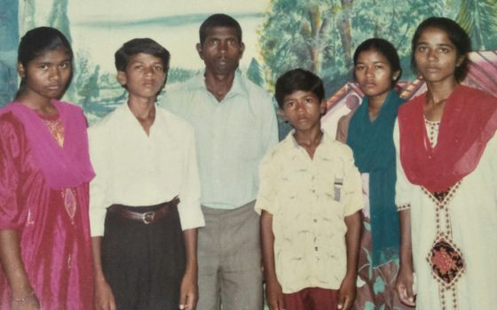 Sister Poonam, far right, is pictured with her family in a 1994 photo taken after the death of her mother. Also pictured, from left:  her sister Sukrita, brother Sanju, father Cornelius, youngest brother Manoj, and her sister Anita. (Courtesy photo)