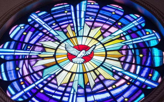 Holy Spirit represented in a stained glass window (Unsplash/Mateus Campos Felipe)