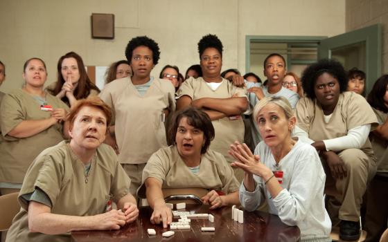 Beth Fowler (below, left) plays Sr. Jane Ingalls in a scene from season three of "Orange is the New Black." (photo courtesy of Netflix)