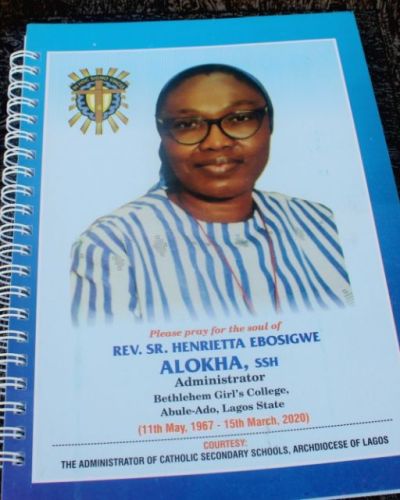 A booklet made in honor of Sacred Heart of Jesus Sr. Henrietta Alokha