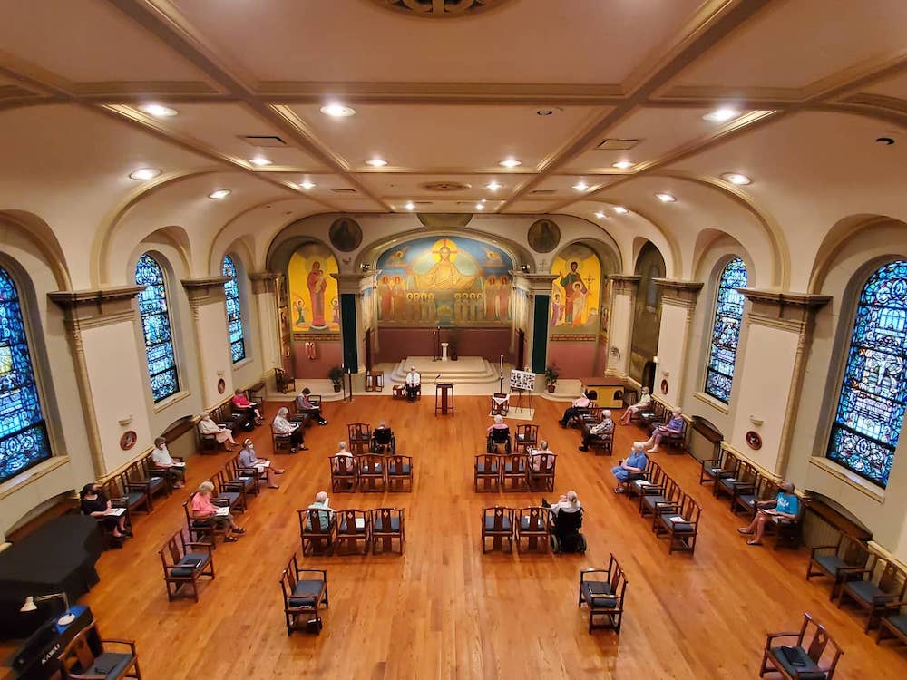 The Benedictine Sisters of St. Scholastica Monastery in Chicago, Illinois, began community meetings with a memorial service in summer 2020 during the pandemic. (Belinda Monahan)