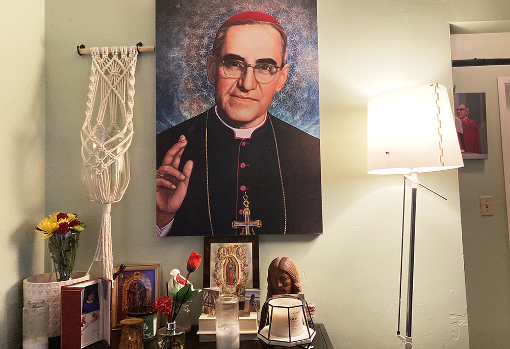 An image of St. Oscar Romero hangs on José Ortiz’s living room wall. (RNS photo/Alejandra Molina)